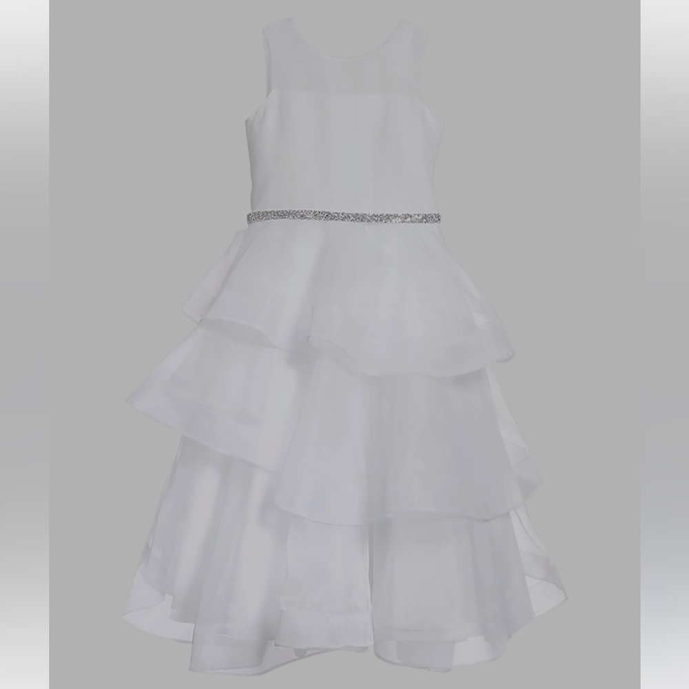 Classic White Tiered Flower Girl Dress with Sparkle Waist